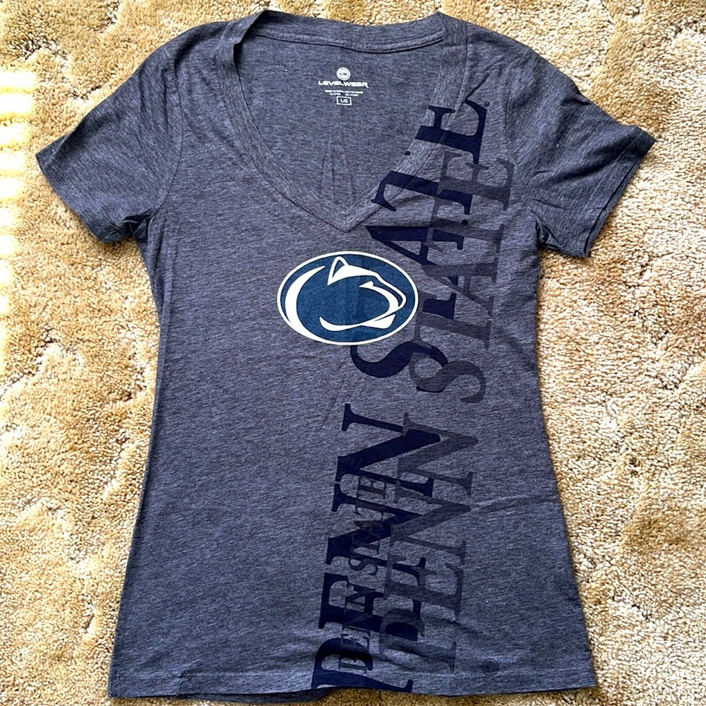 Penn state PSU V-neck womans size Large grey blue and white